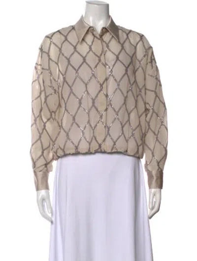 Pre-owned Brunello Cucinelli Silk Patterned Blouse In Neutrals