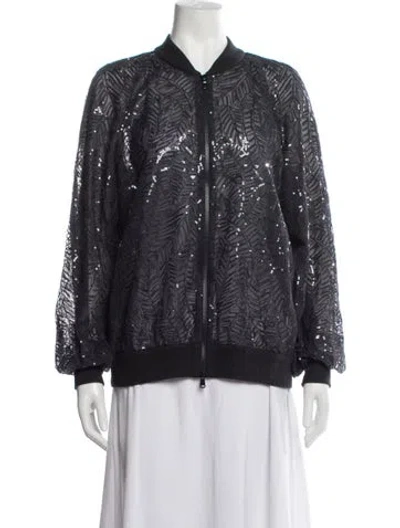 Pre-owned Brunello Cucinelli Silk Patterned Bomber Jacket In Blue