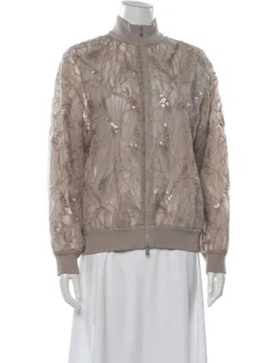 Pre-owned Brunello Cucinelli Silk Patterned Bomber Jacket In Neutrals