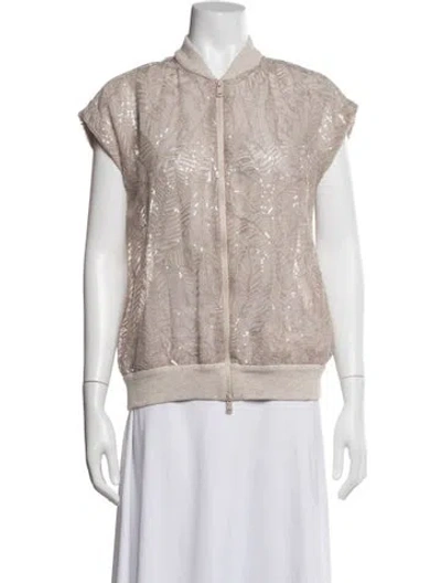 Pre-owned Brunello Cucinelli Silk Patterned Bomber Jacket W/ Tags In Neutral