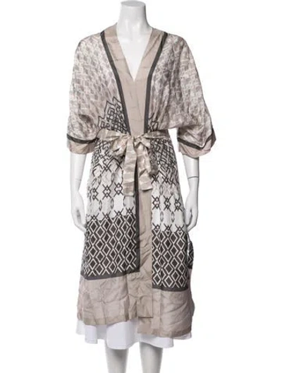 Pre-owned Brunello Cucinelli Silk Patterned Robe In Neutrals