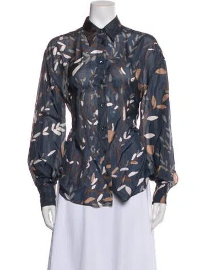 Pre-owned Brunello Cucinelli Silk Patterned Top In Blue