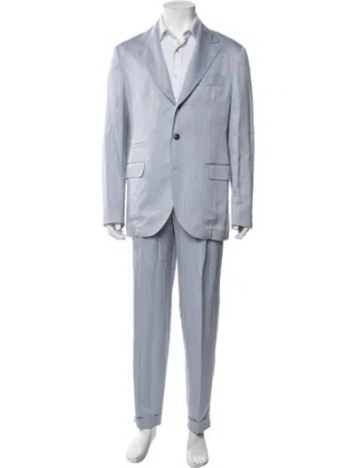 Pre-owned Brunello Cucinelli Silk Patterned Two-piece Suit W/ Tags In Blue