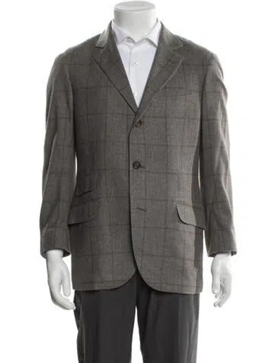 Pre-owned Brunello Cucinelli Silk Plaid Print Blazer In Grey
