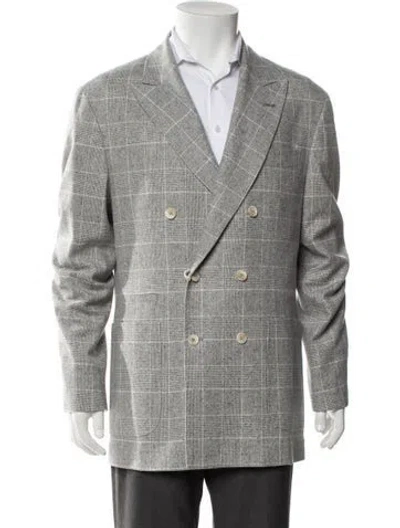 Pre-owned Brunello Cucinelli Silk Plaid Print Blazer W/ Tags In Gray