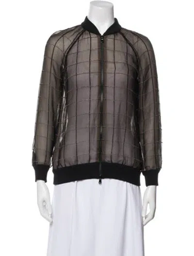 Pre-owned Brunello Cucinelli Silk Plaid Print Bomber Jacket In Black