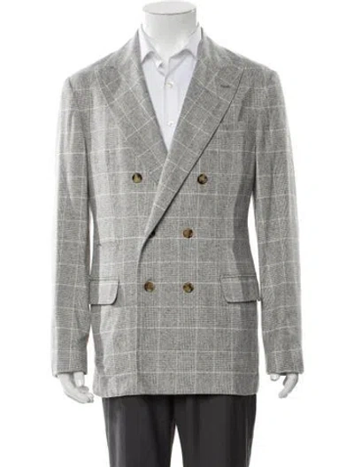 Pre-owned Brunello Cucinelli Silk Plaid Print Sport Coat In Gray
