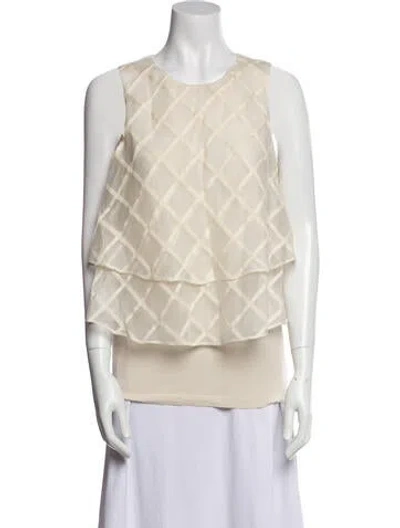 Pre-owned Brunello Cucinelli Silk Plaid Print Top In Yellow