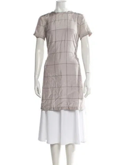 Pre-owned Brunello Cucinelli Silk Plaid Print Tunic W/ Tags In Neutral