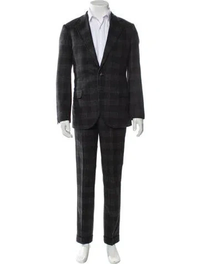 Pre-owned Brunello Cucinelli Silk Plaid Print Two-piece Suit In Black