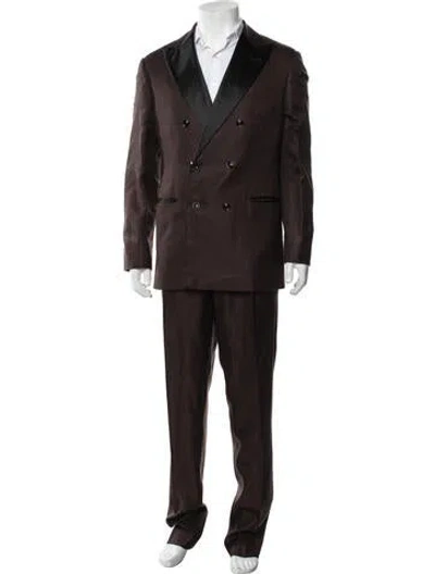 Pre-owned Brunello Cucinelli Silk Plaid Print Two-piece Suit W/ Tags In Brown