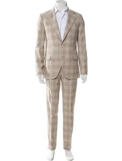 Pre-owned Brunello Cucinelli Silk Plaid Print Two-piece Suit W/ Tags In Neutral