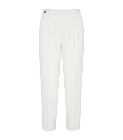 Brunello Cucinelli Silk Pleated Trousers In White