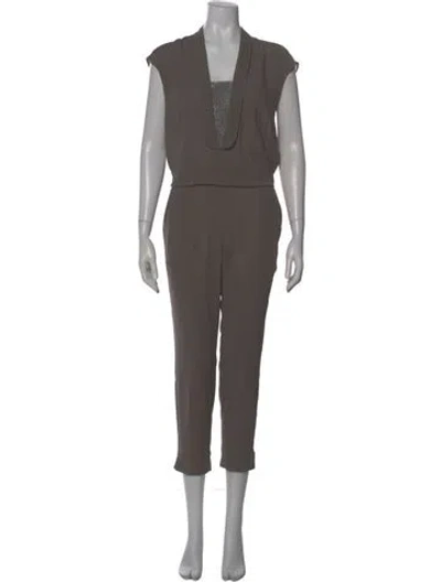 Pre-owned Brunello Cucinelli Silk Plunge Neckline Jumpsuit In Brown
