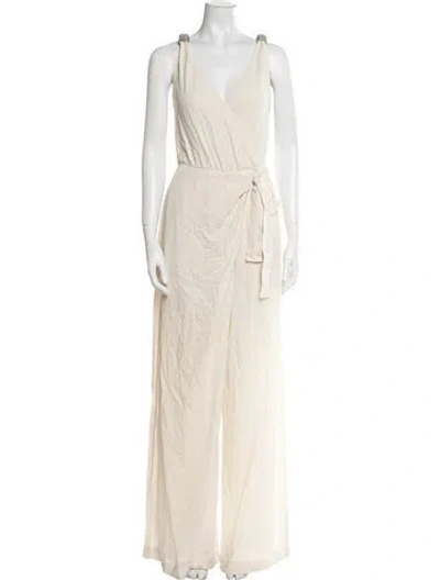 Pre-owned Brunello Cucinelli Silk Plunge Neckline Jumpsuit In Neutral