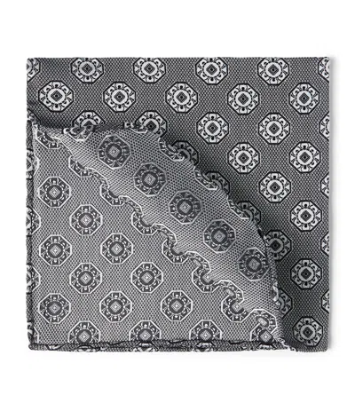 Brunello Cucinelli Silk Pocket Square With Medallion Design In Gray