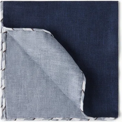 Brunello Cucinelli Striped-border Silk Pocket Square In Blue