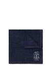 Brunello Cucinelli Logo-print Silk Pocket Square In Dark Denim
