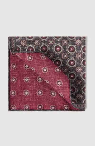 Brunello Cucinelli Silk Pocket Square With Medallion Design In Burgundy