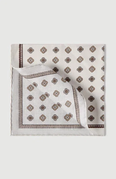 Brunello Cucinelli Silk Pocket Square With Medallion Design In Neutral