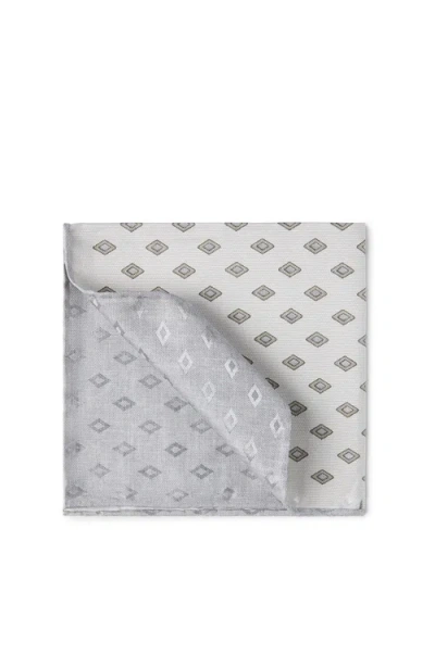 Brunello Cucinelli Silk Pocket Square With Diamond Pattern In Gray