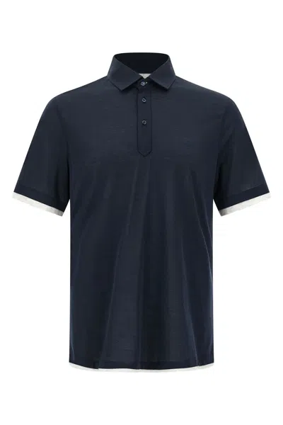 Brunello Cucinelli Silk And Cotton Blend Polo Shirt In Blue