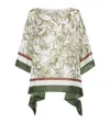 Brunello Cucinelli Green Herbarium Print Pongée Top With Monili In White