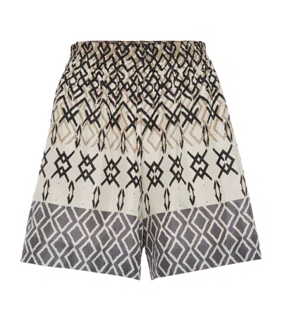 Brunello Cucinelli Geometric-pattern Silk Shorts In Mud Multi
