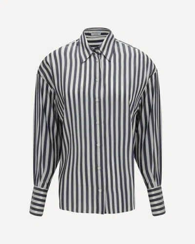 Brunello Cucinelli Silk Poplin Striped Shirt In Multi