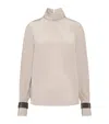 Brunello Cucinelli Embellished Cuffs High Neck Blouse In Sand