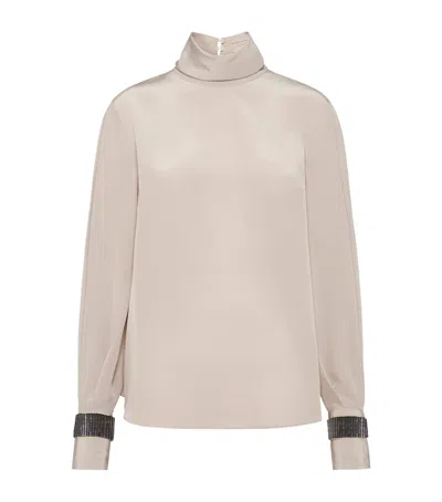 BRUNELLO CUCINELLI SILK PRECIOUS BRACELET BLOUSE