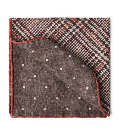 Brunello Cucinelli Silk Prince Of Wales Pocket Square In Sand