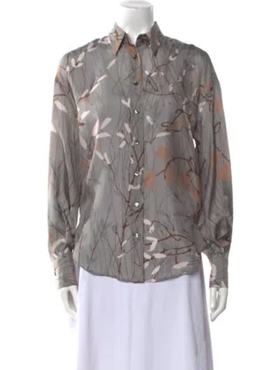 Pre-owned Brunello Cucinelli Silk Printed Button-up Top In Gray