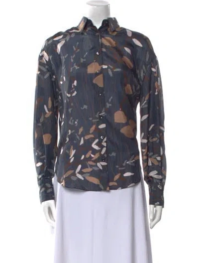 Pre-owned Brunello Cucinelli Silk Printed Button-up Top In Gray
