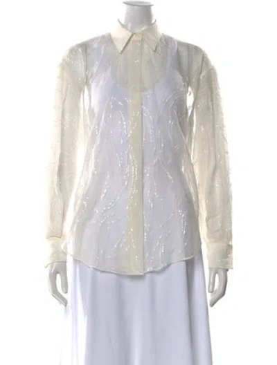 Pre-owned Brunello Cucinelli Silk Printed Button-up Top In Neutral
