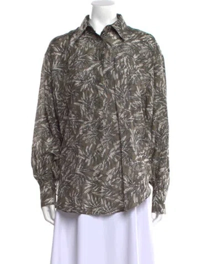 Pre-owned Brunello Cucinelli Silk Printed Button-up Top W/ Tags In Green