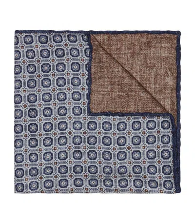 Brunello Cucinelli Silk Printed Pocket Square In Fog Denim