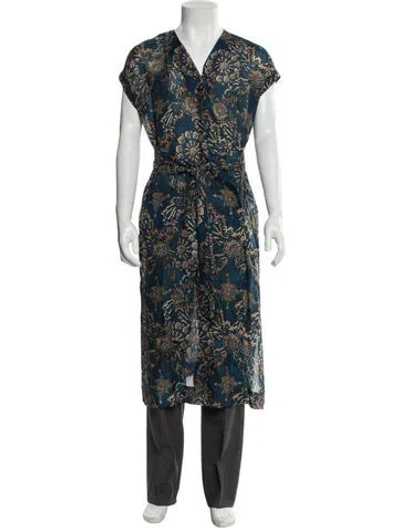 Pre-owned Brunello Cucinelli Silk Printed Robe In Blue