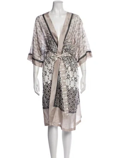 Pre-owned Brunello Cucinelli Silk Printed Robe In Neutral