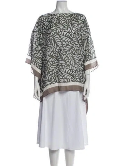 Pre-owned Brunello Cucinelli Silk Printed Shawl In Green