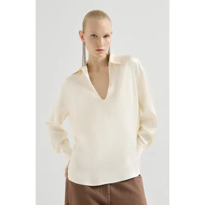 Brunello Cucinelli Silk Satin Blouse In Animal Print