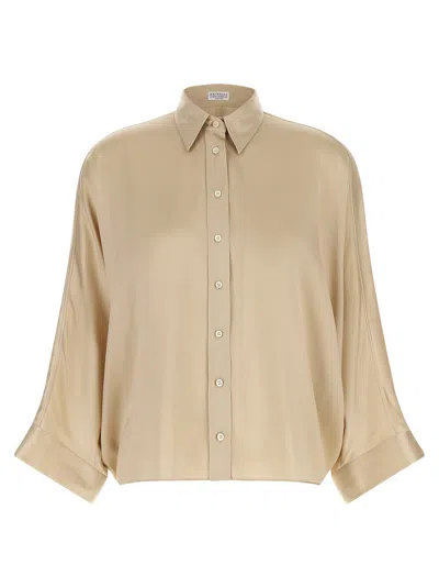 Brunello Cucinelli Silk Satin Blouse In Neutral