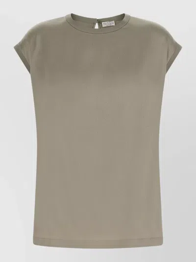 Brunello Cucinelli Silk Satin Blouse Relaxed Silhouette In Neutral