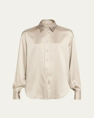 BRUNELLO CUCINELLI SILK SATIN BUTTON-DOWN SHIRT