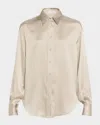 Brunello Cucinelli Silk Satin Button-down Shirt In Brown