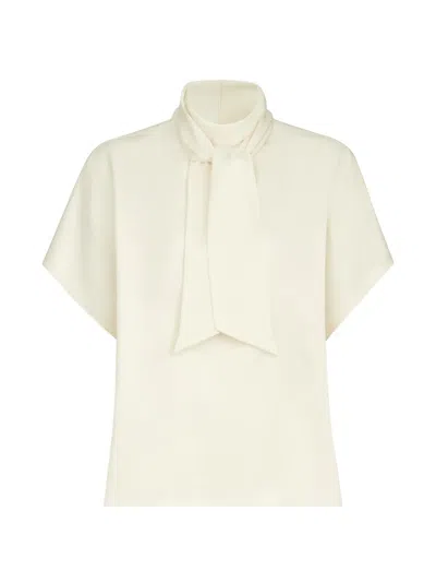 Brunello Cucinelli Silk Satin High-neck T-shirt With Monili In Neutral