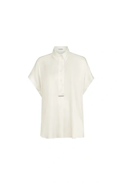 Brunello Cucinelli Silk Satin Shirt With Monili In White