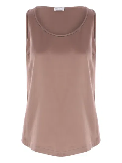 Brunello Cucinelli Silk-satin Tank Top In Braun