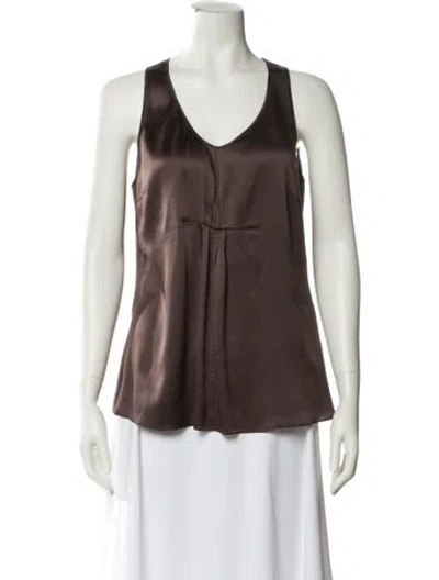 Pre-owned Brunello Cucinelli Silk Scoop Neck Top In Brown