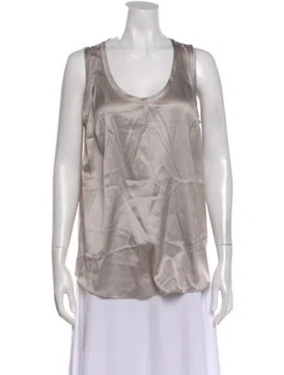 Pre-owned Brunello Cucinelli Silk Scoop Neck Top In Gray
